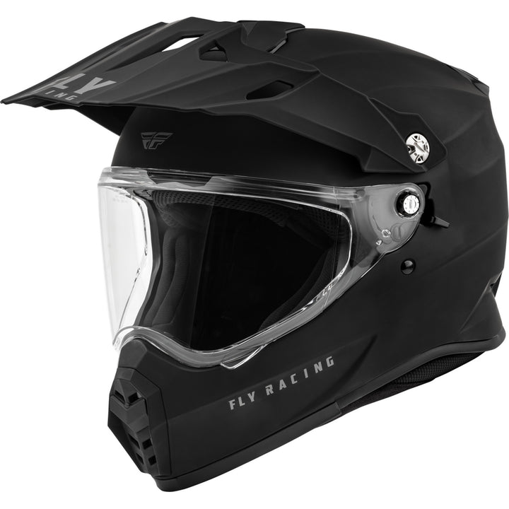 Fly Racing Trekker Solid Helmet Matte Black - Front Left Side View