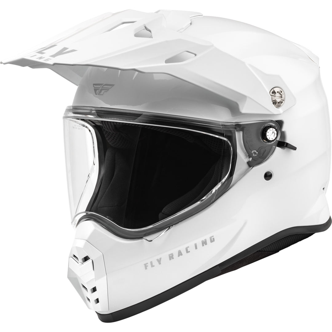 Fly Racing Trekker Solid Helmet White - Front Left Side View