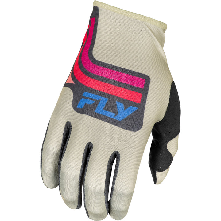 Fly Racing Lite Vice Gloves Light Grey/Pink/Coral - Back of Hand View