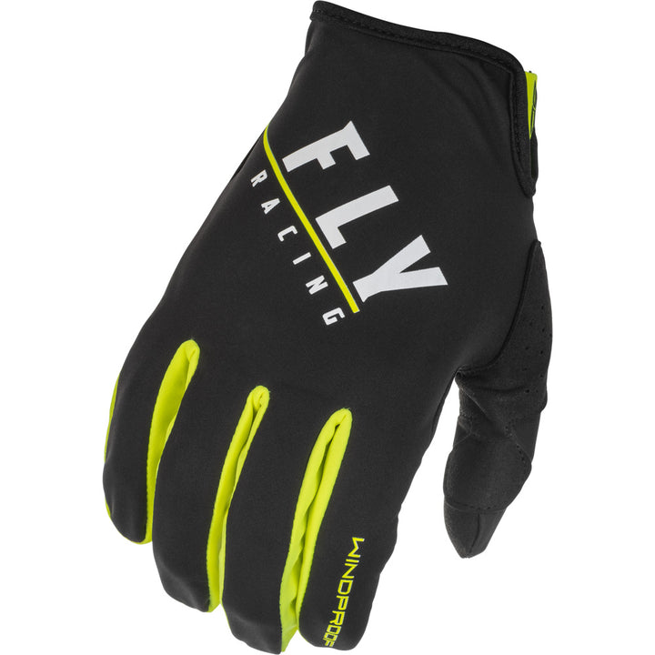 Fly Racing Windproof Gloves Black/Hi-Vis - Back of Hand View