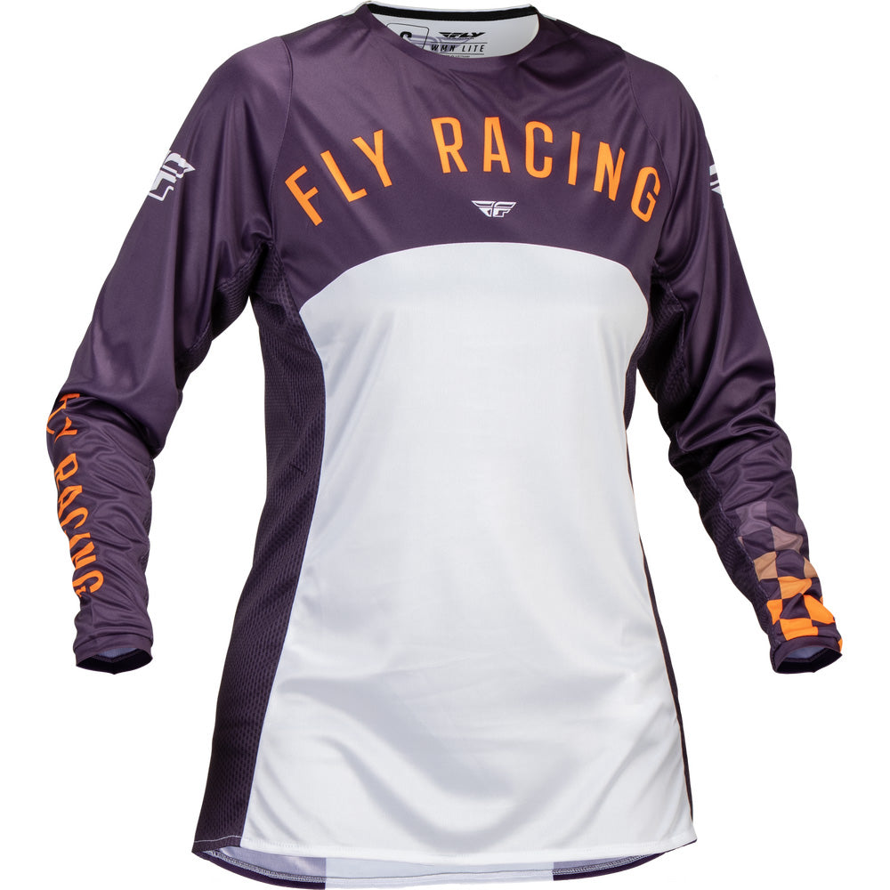 Fly Racing Women's Lite Jersey Deep Purple/White/Neon Coral - Front View
