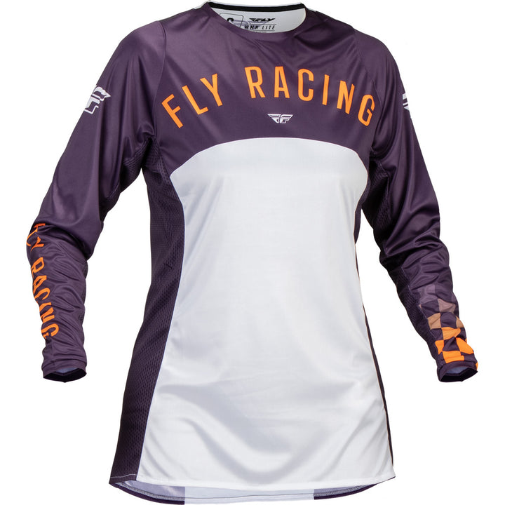 Fly Racing Women's Lite Jersey Deep Purple/White/Neon Coral - Front View