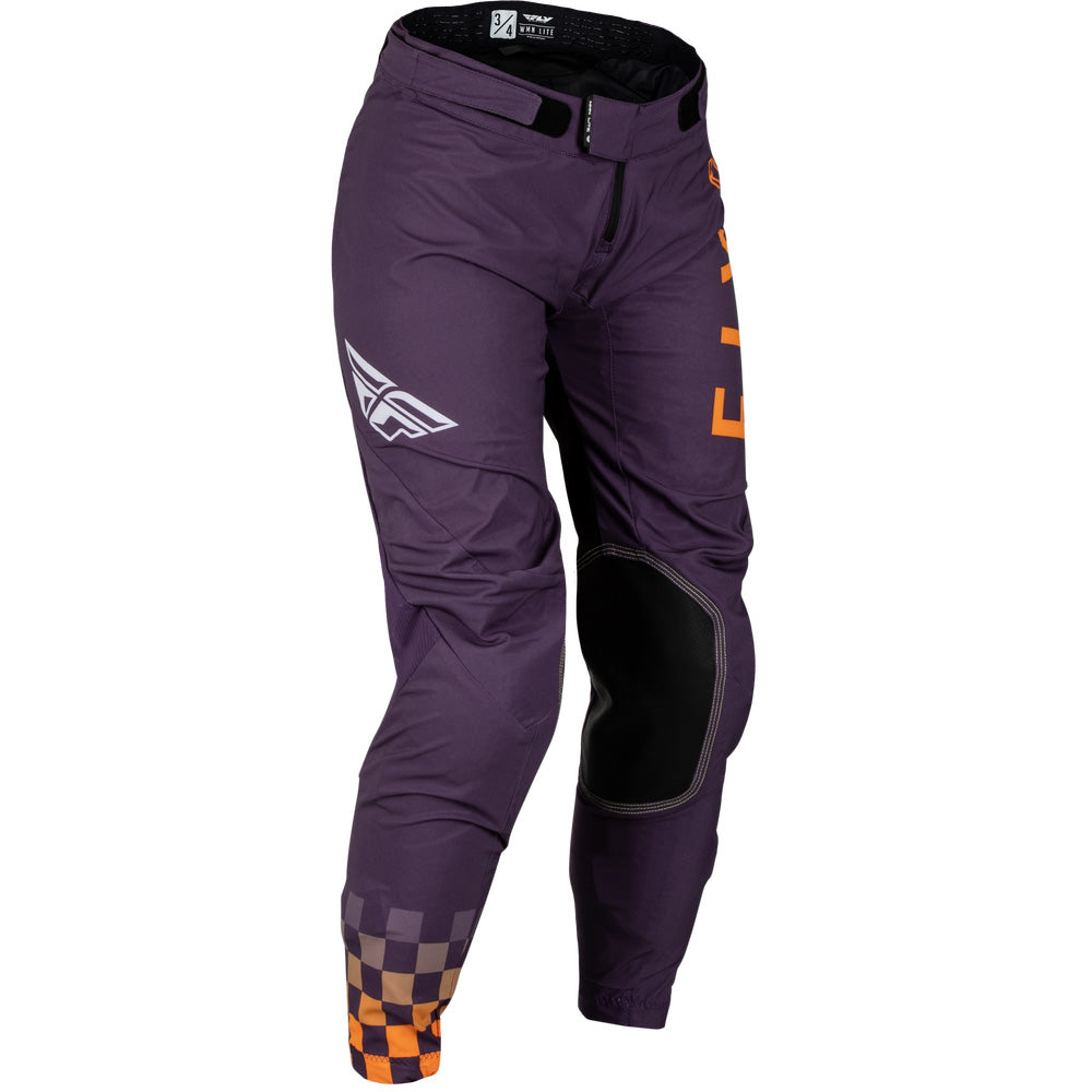 Fly Racing Women's Lite Pants Deep Purple/White/Neon Coral - Front Right Side View