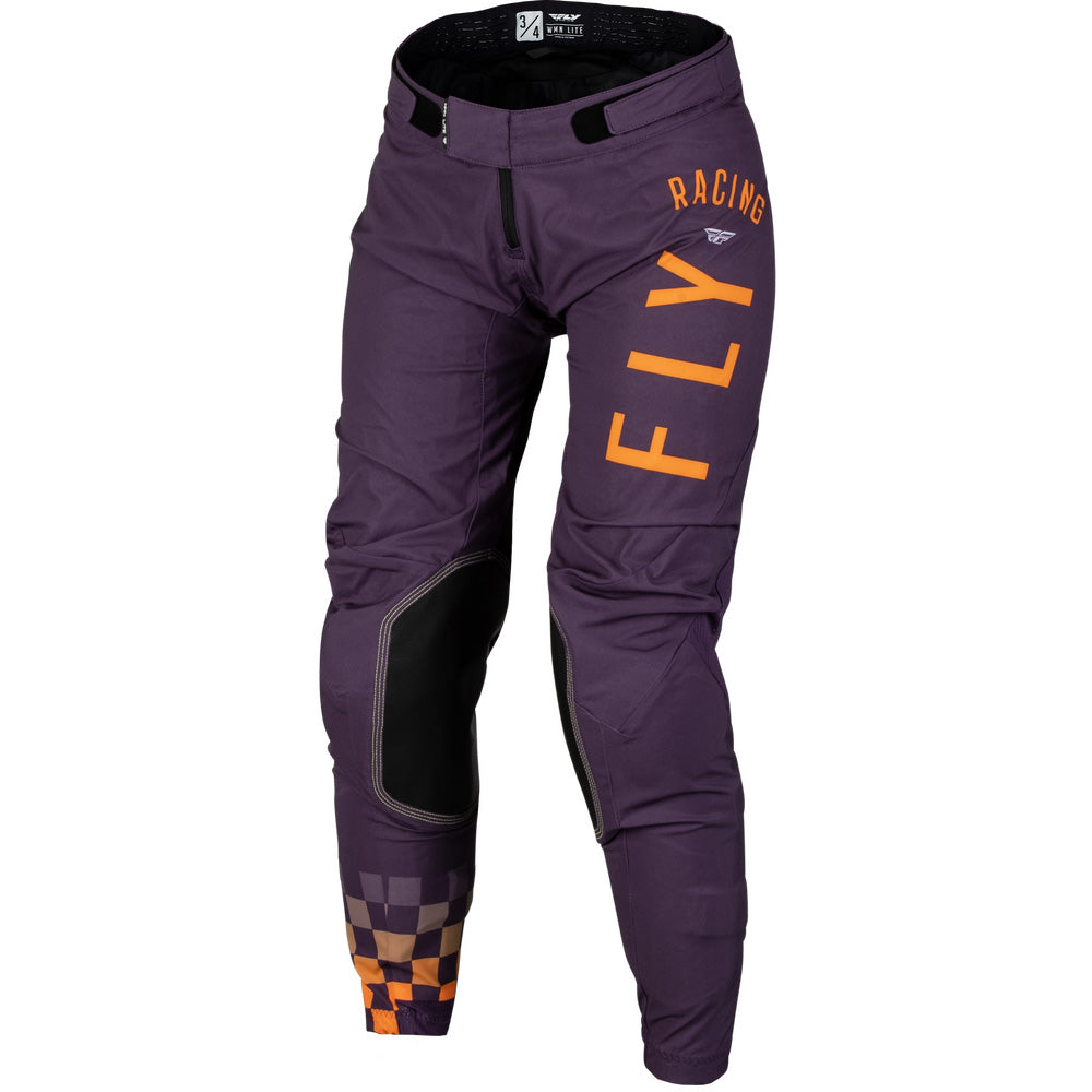 Fly Racing Women's Lite Pants Deep Purple/White/Neon Coral - Front Left Side View