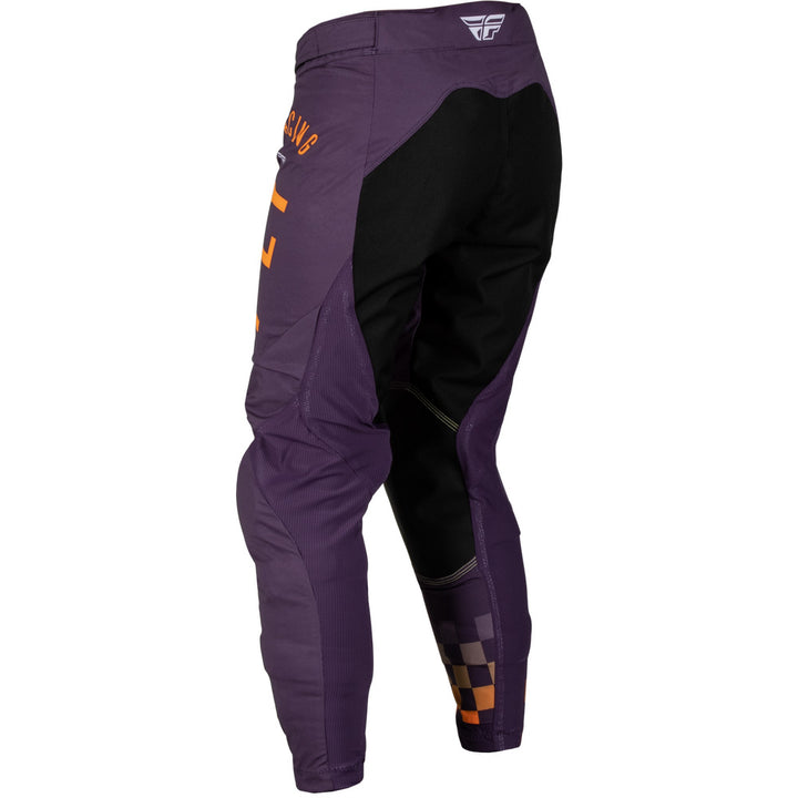 Fly Racing Women's Lite Pants Deep Purple/White/Neon Coral - Rear Left Side View