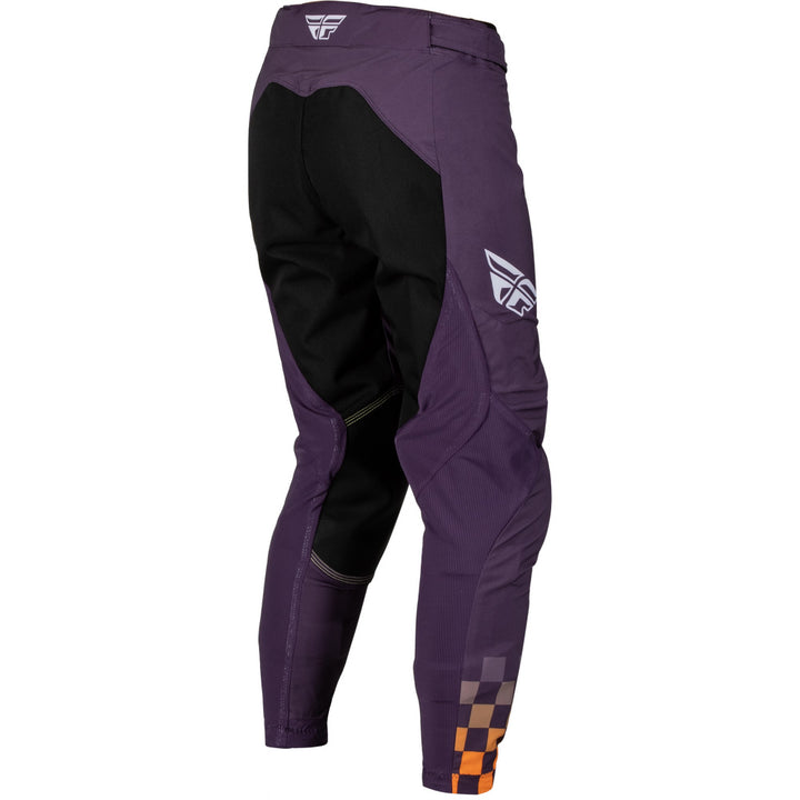 Fly Racing Women's Lite Pants Deep Purple/White/Neon Coral - Rear Right Side View