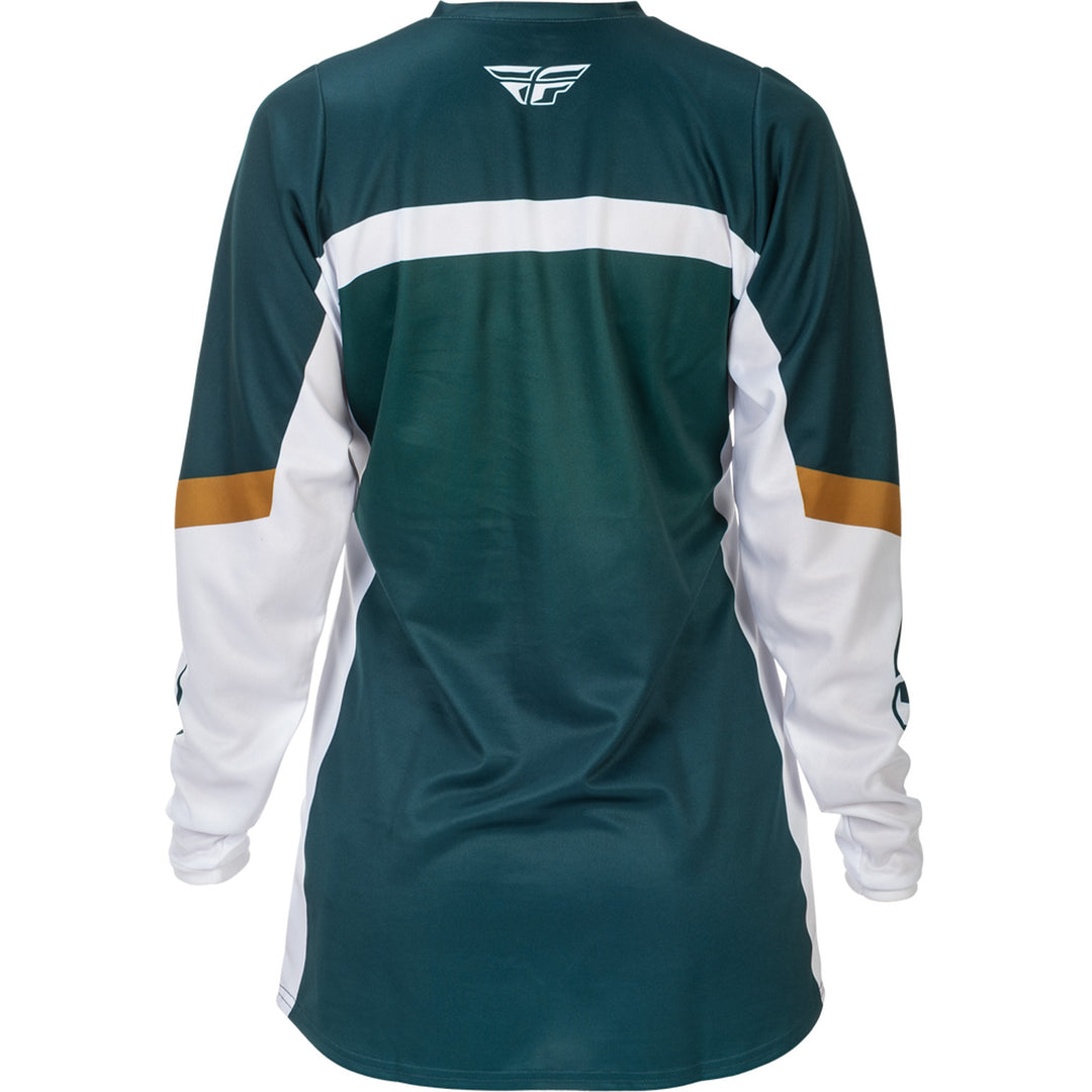Fly Racing Women's F-16 Jersey Teal/White/Gold - Rear View