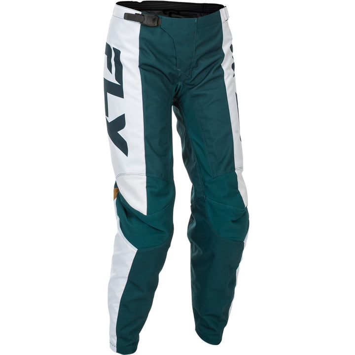Fly Racing Women's F-16 Pants Teal/White/Gold - Front Right Side View