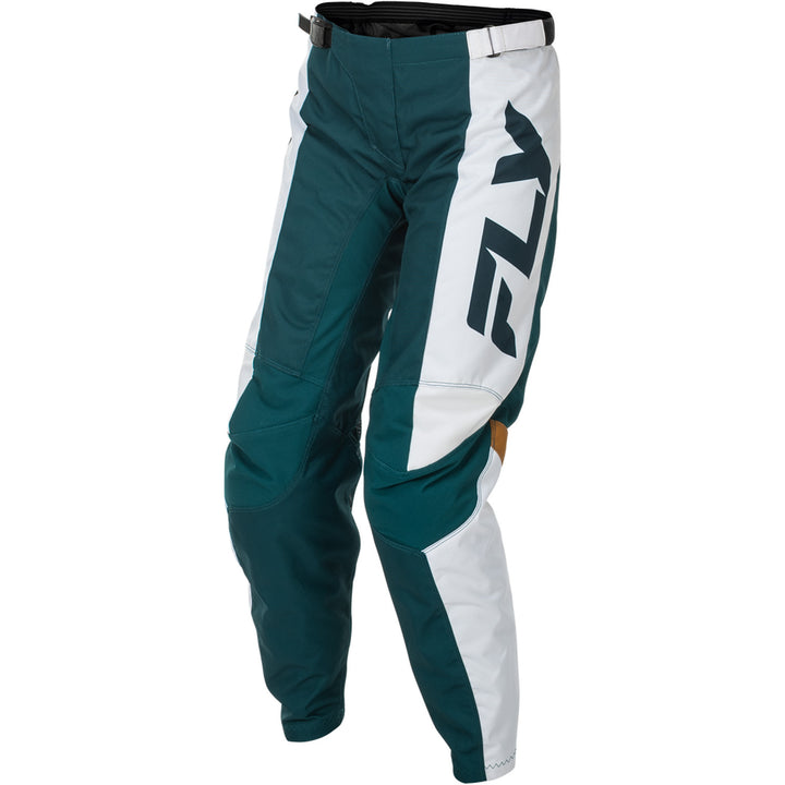 Fly Racing Women's F-16 Pants Teal/White/Gold - Front Left Side View