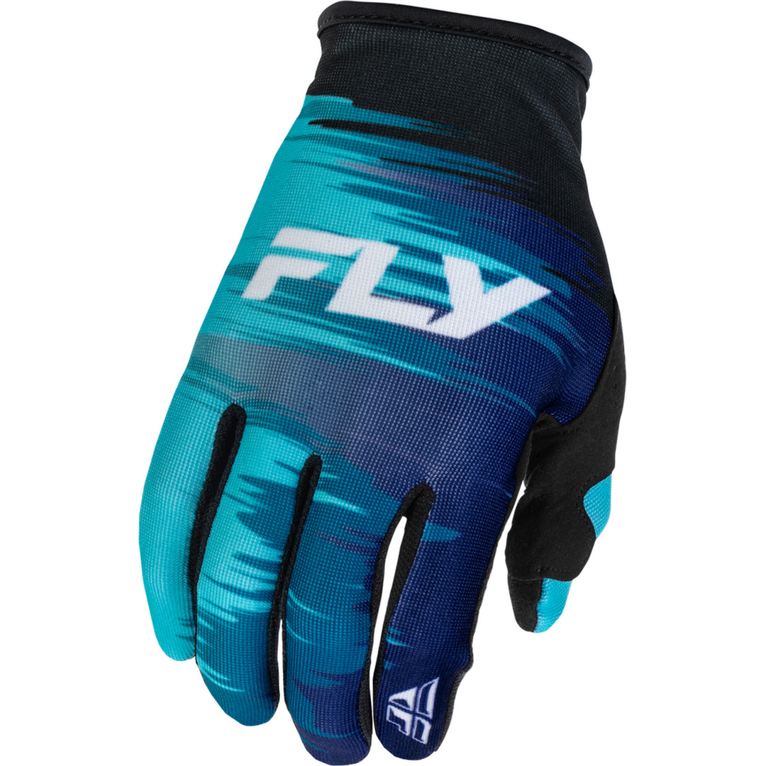 Fly Racing Women's Lite Gloves Aqua/Navy/White - Back of Hand View