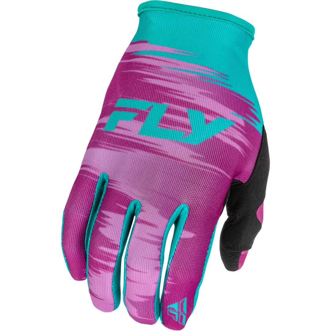 Fly Racing Women's Lite Gloves Pink/Turquoise - Back of Hand View