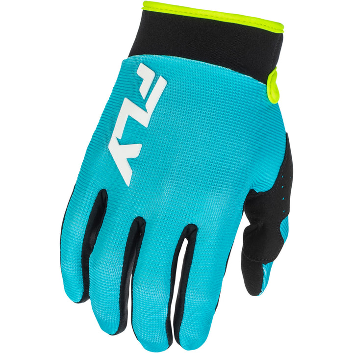 Fly Racing Youth F-16 Gloves Aqua/Black/White - Back of Hand View