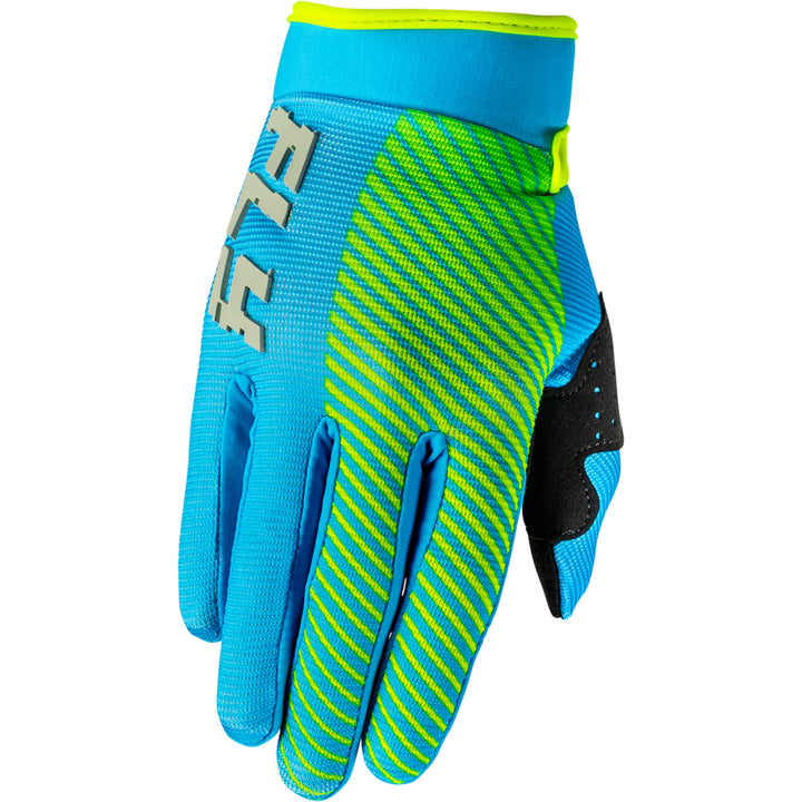 Fly Racing Youth F-16 Gloves Blue/Hi-Vis - Back of Hand View