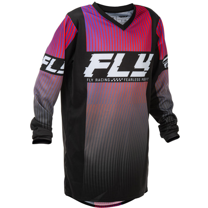 Fly Racing Youth F-16 Jersey Black/Red/Purple - Front View