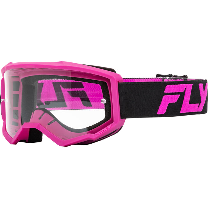 Fly Racing Youth Focus Goggle Black/Pink - Front Side View