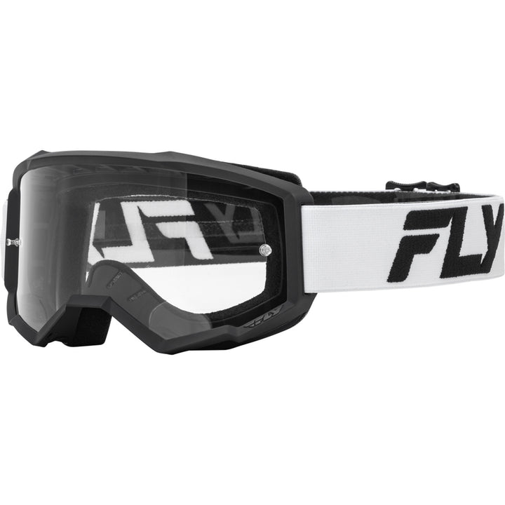 Fly Racing Youth Focus Goggle White/Black - Front Side View