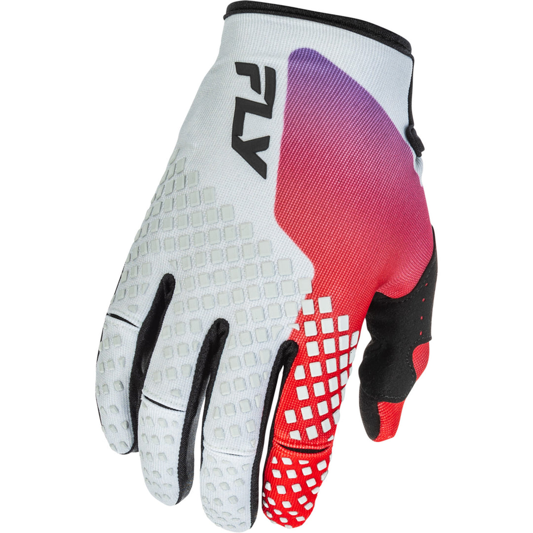 Fly Racing Youth Kinetic Gloves Grey/Red/Purple/Black - Back of Hand View