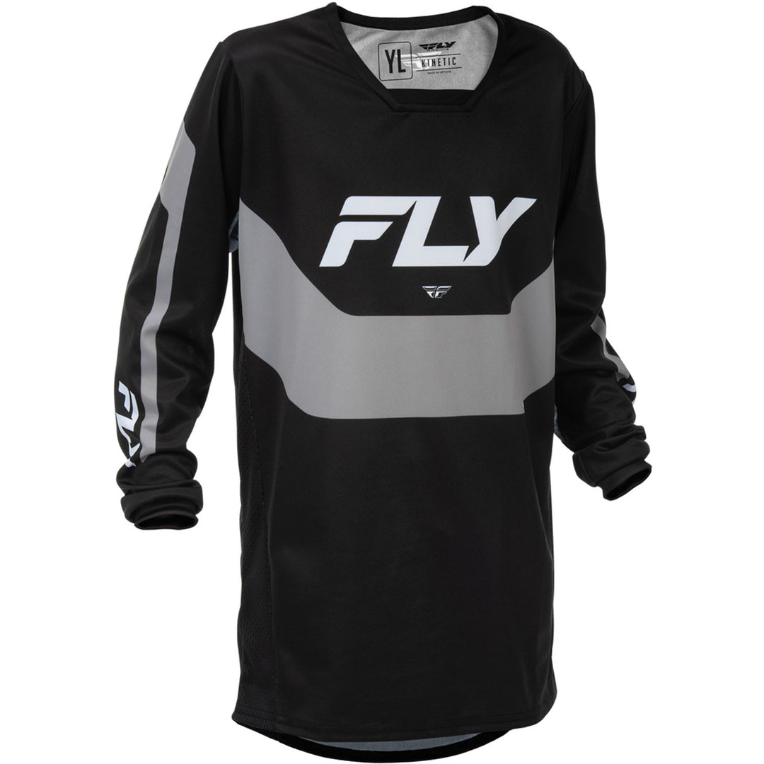 Fly Racing Youth Kinetic Jersey Black/Grey - Front View