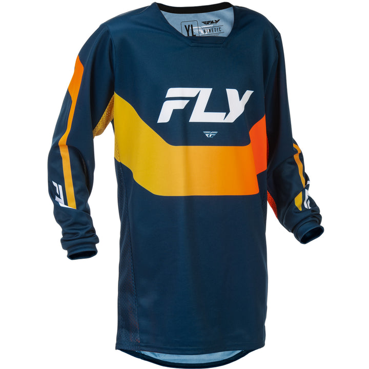 Fly Racing Youth Kinetic Jersey Navy/Orange - Front View