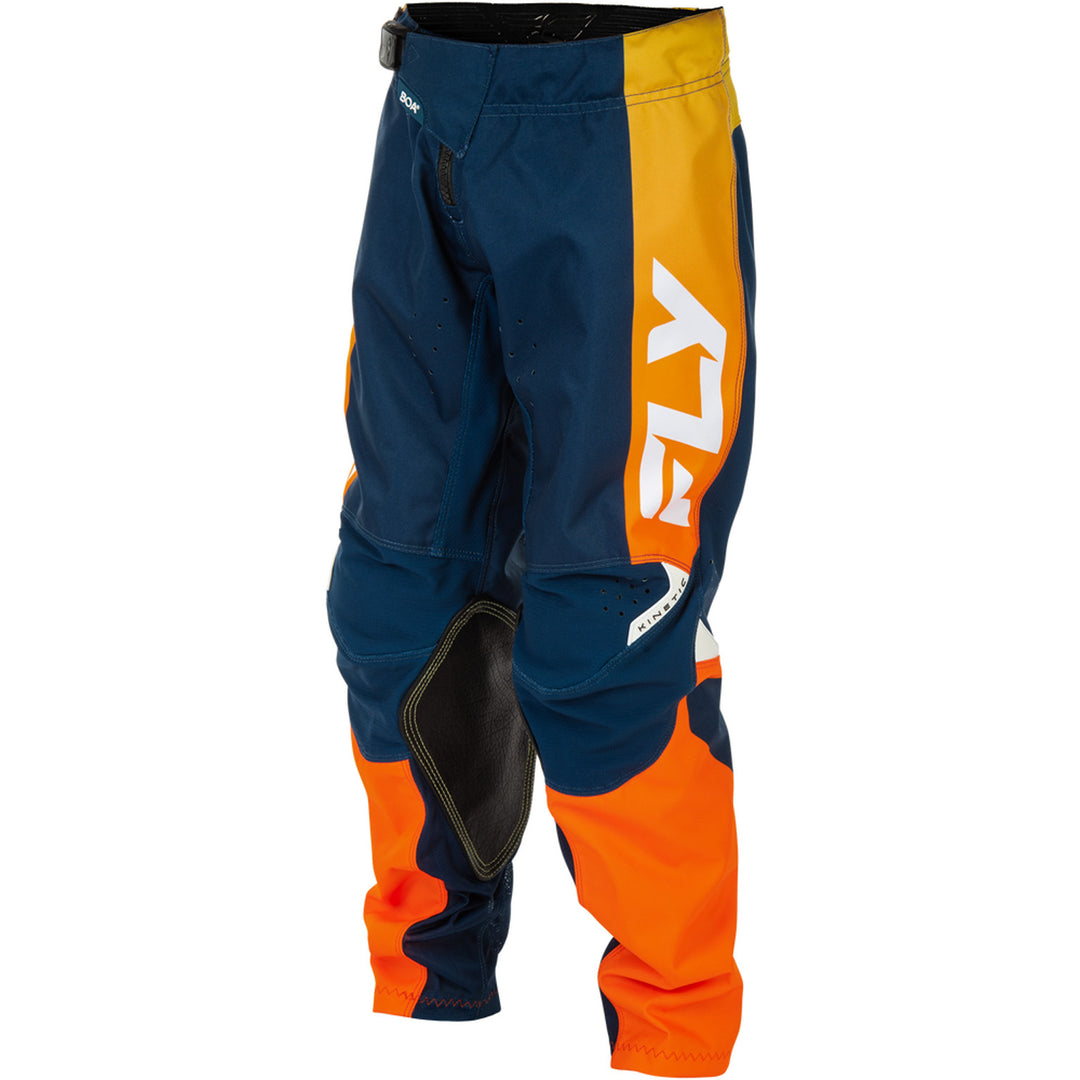 Fly Racing Youth Kinetic Pants Navy/Orange - Front Left Side View