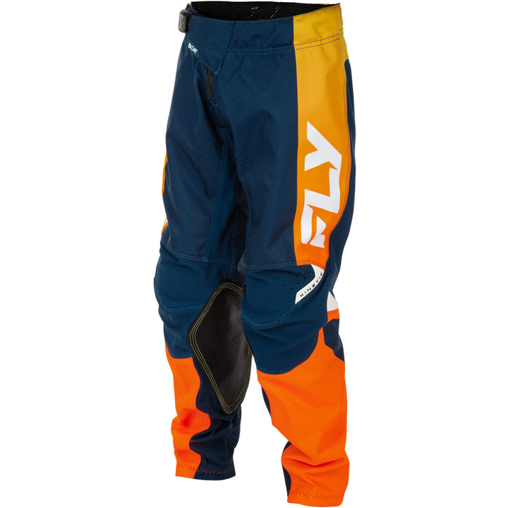 Fly Racing Youth Kinetic Pants Navy/Orange - Front Left Side View