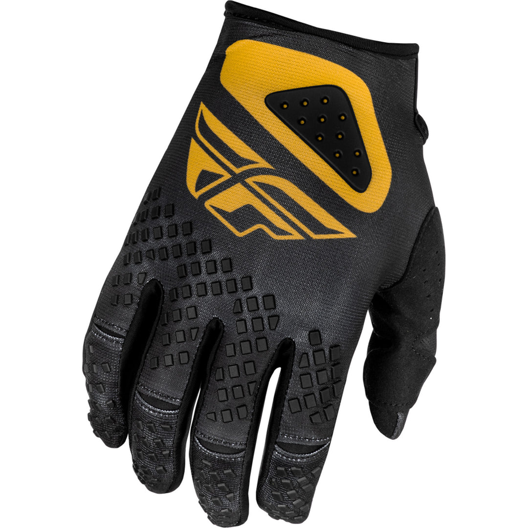 Fly Racing Youth Kinetic Center Gloves Black/Gold - Back of Right Hand View