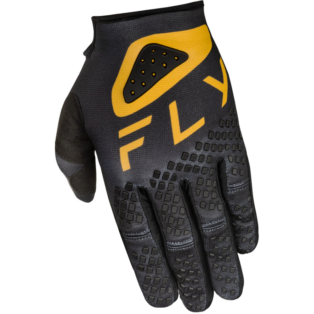 Fly Racing Youth Kinetic Center Gloves Black/Gold - Back of Left Hand View