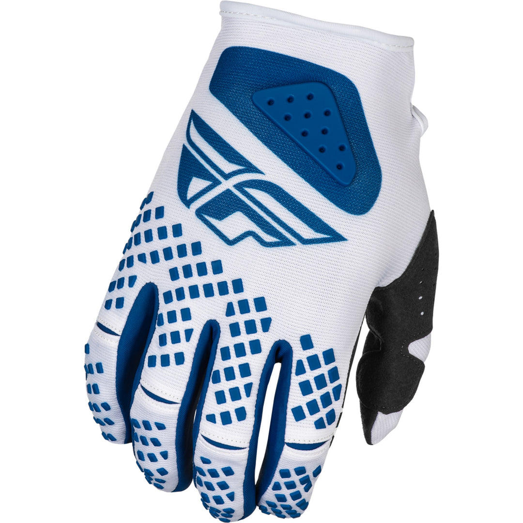 Fly Racing Youth Kinetic Center Gloves White/Navy - Back of Right Hand View