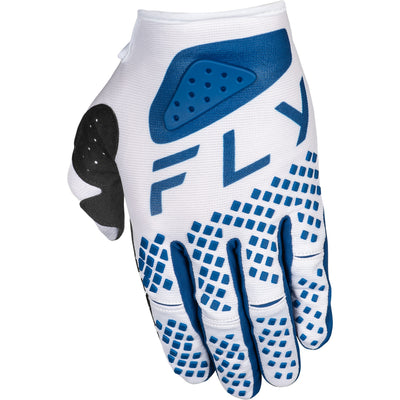 Fly Racing Youth Kinetic Center Gloves White/Navy - Back of Left Hand View