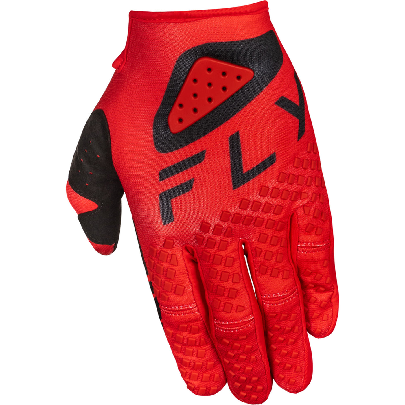 Fly Racing Youth Kinetic Center Gloves Red/Black - Back of Left Hand View