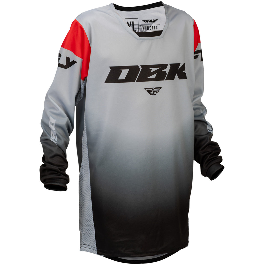 Fly Racing Youth Kinetic dbk. Jersey Grey/Black/Red - Front View