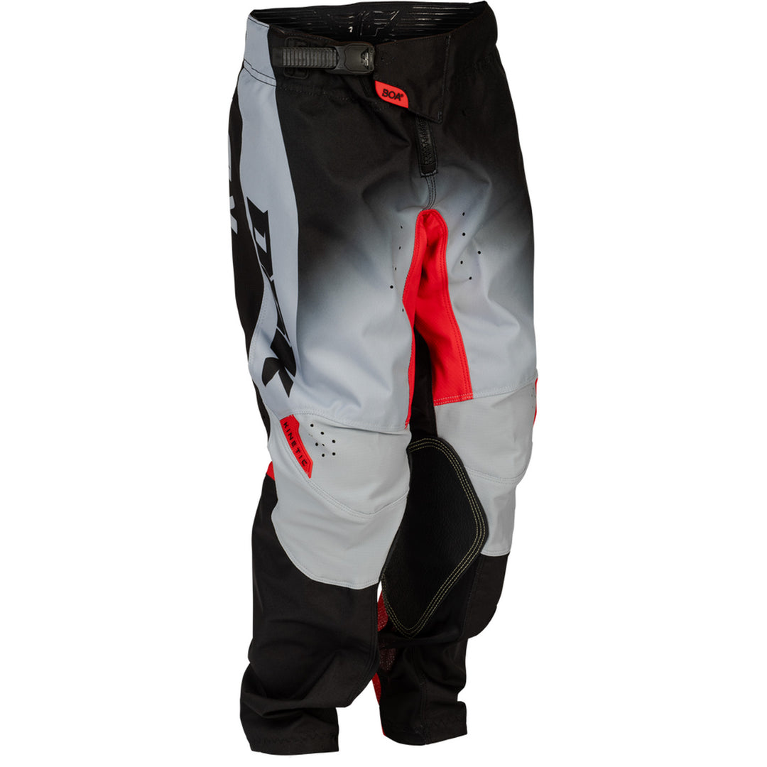 Fly Racing Youth Kinetic dbk. Pants Grey/Black/Red - Front Right Side View