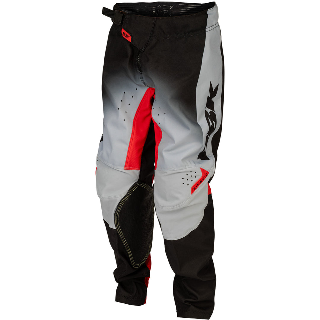 Fly Racing Youth Kinetic dbk. Pants Grey/Black/Red - Front Left Side View