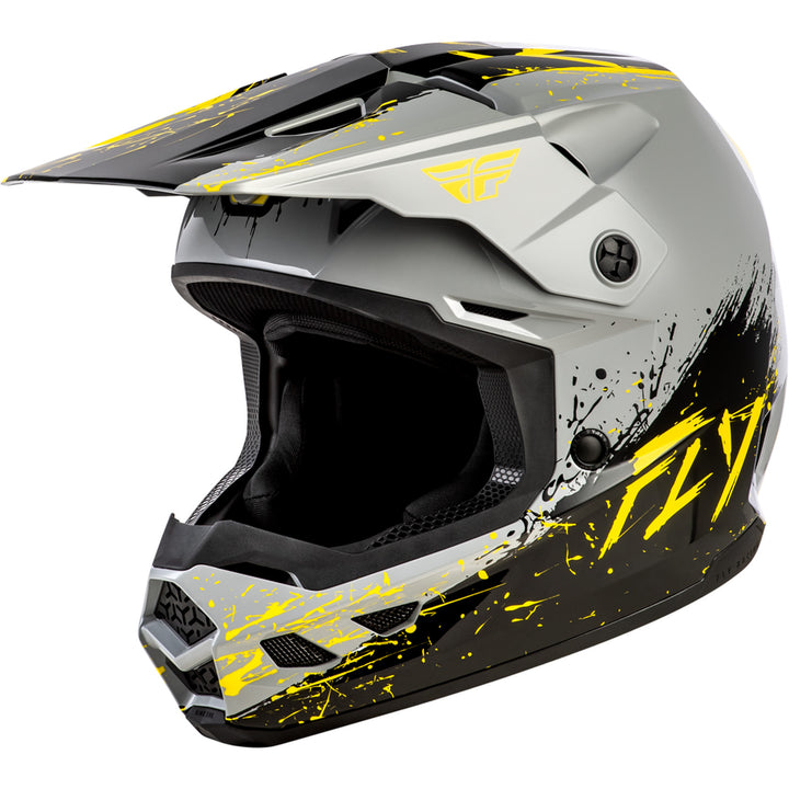Fly Racing Youth Kinetic Drip Helmet Grey/Black/Yellow - Front Left Side View