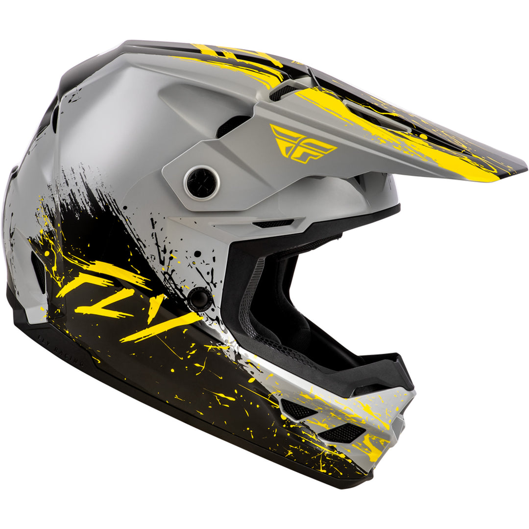 Fly Racing Youth Kinetic Drip Helmet Grey/Black/Yellow - Right Side View