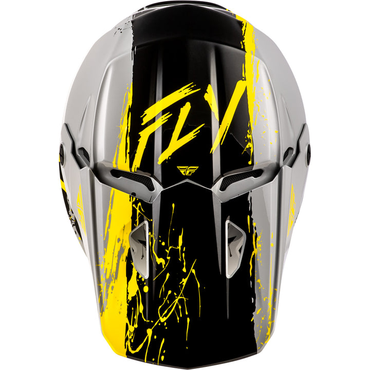 Fly Racing Youth Kinetic Drip Helmet Grey/Black/Yellow - Top Down View