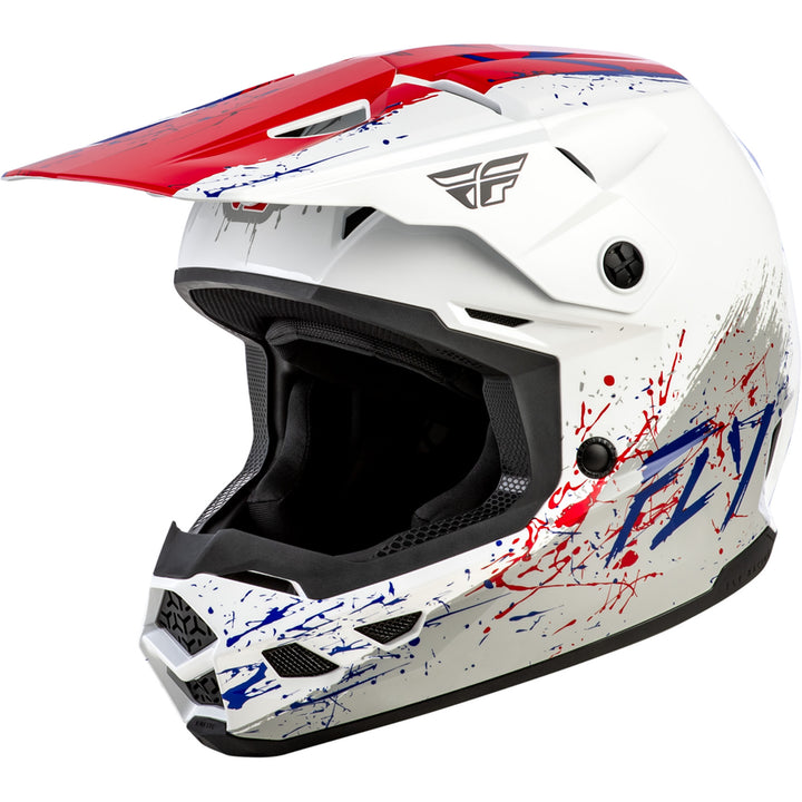 Fly Racing Youth Kinetic Drip Helmet Red/White/Blue - Front Left Side View