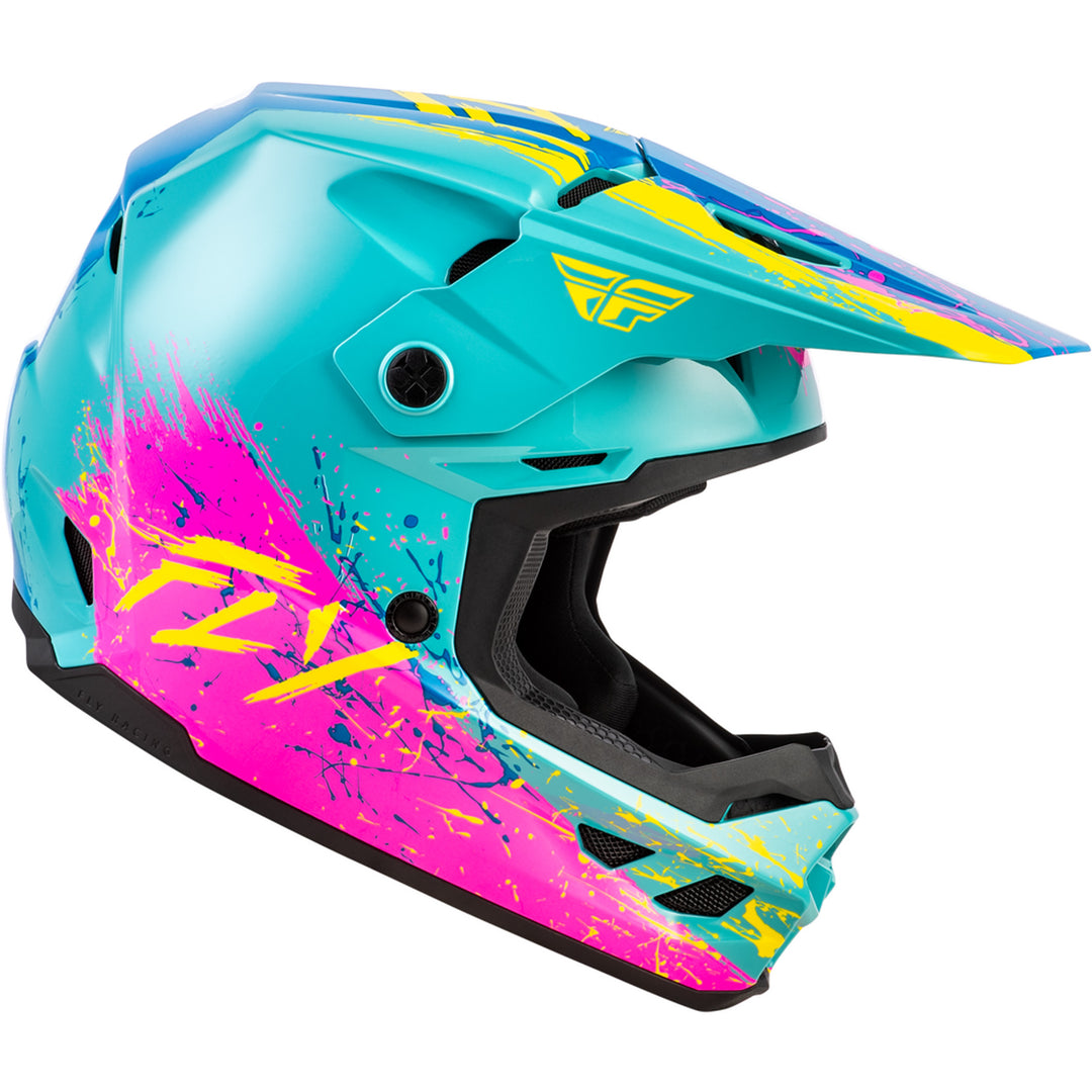 Fly Racing Youth Kinetic Drip Helmet Turquoise/Pink/Yellow - Right Side View