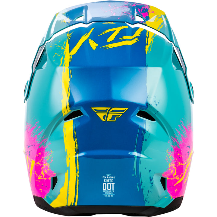 Fly Racing Youth Kinetic Drip Helmet Turquoise/Pink/Yellow - Rear View