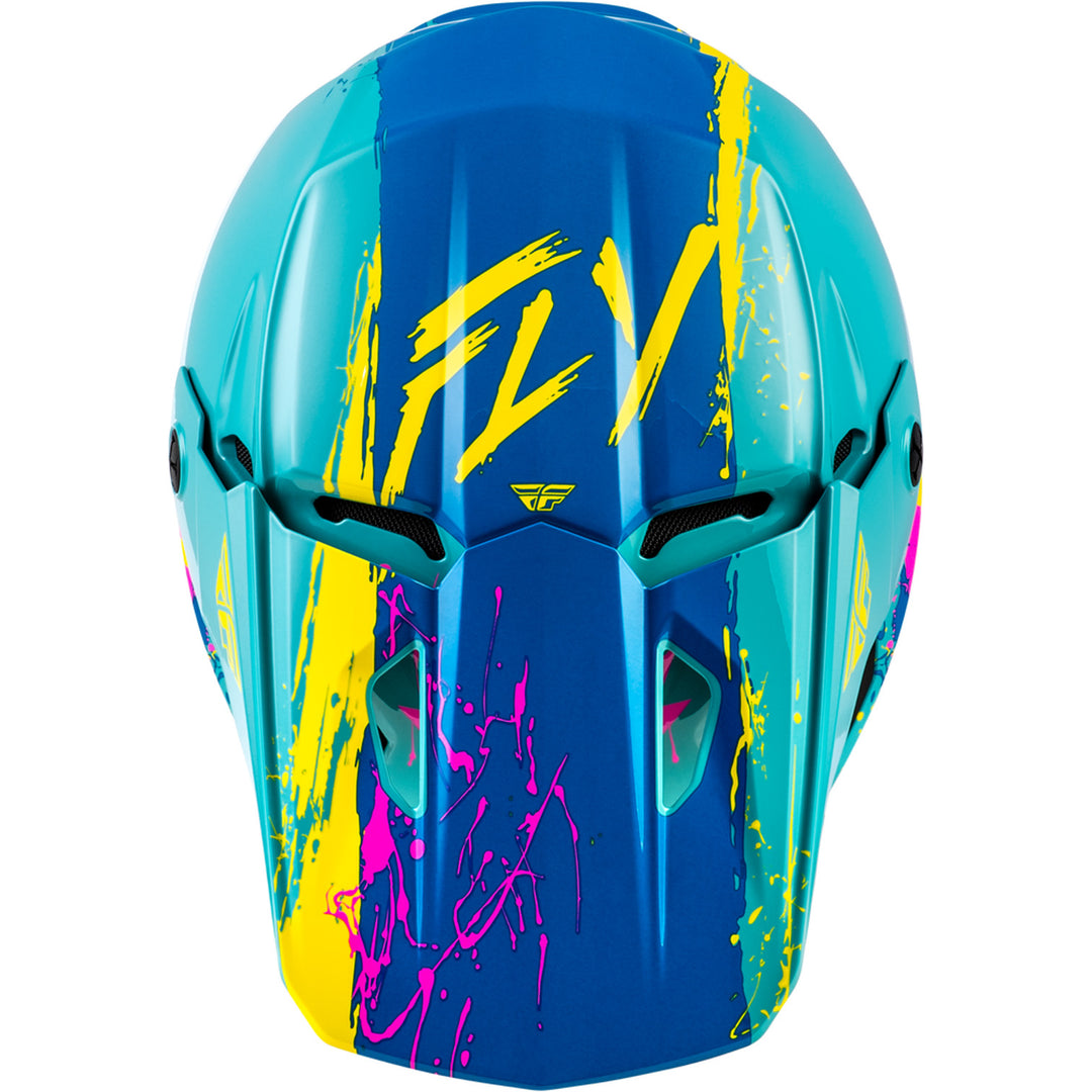 Fly Racing Youth Kinetic Drip Helmet Turquoise/Pink/Yellow - Top Down View