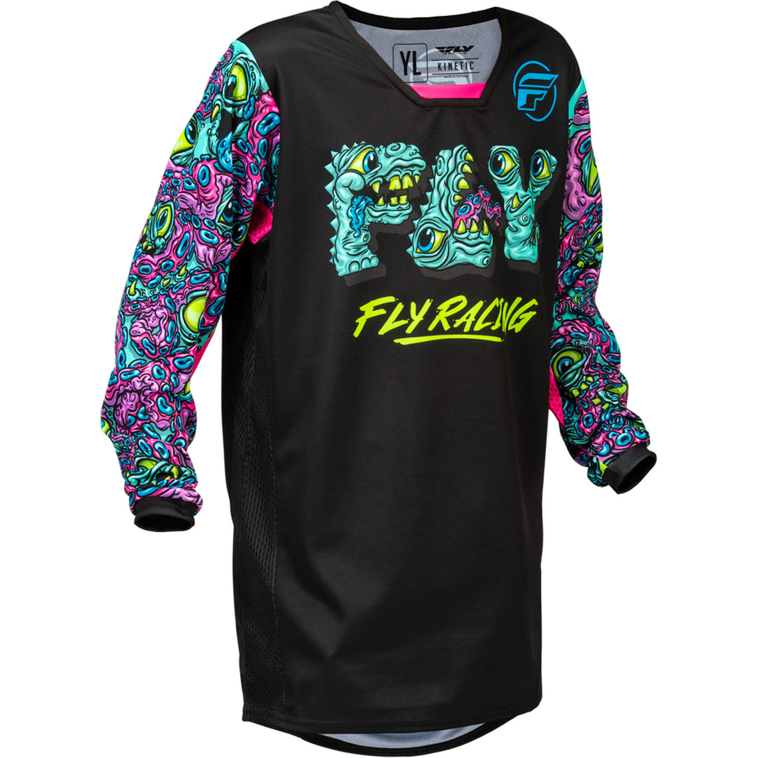 Fly Racing Youth Kinetic Mutant Jersey Black/Multi - Front View