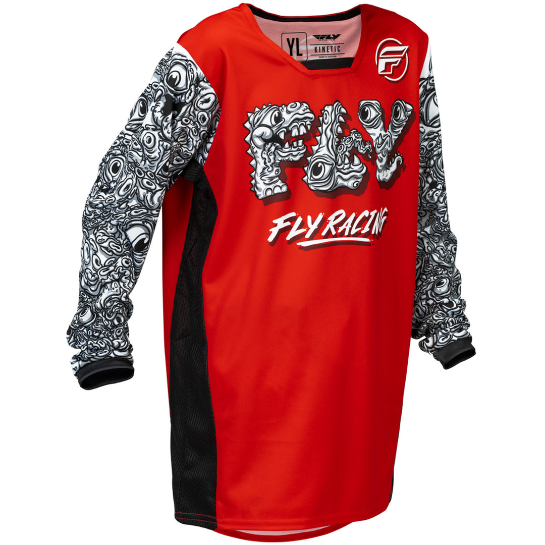 Fly Racing Youth Kinetic Mutant Jersey Red/White/Black - Front View