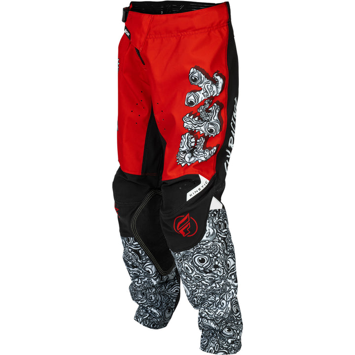 Fly Racing Youth Kinetic Mutant Pants Red/White/Black - Front Left Side View
