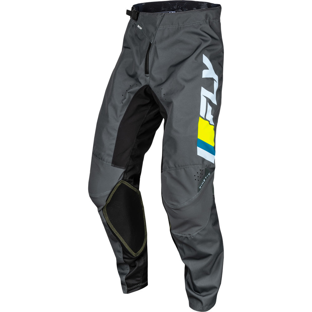 Fly Racing Youth Kinetic Prix Pants Ice Grey/Charcoal/Hi-Vis - Front Left Side View