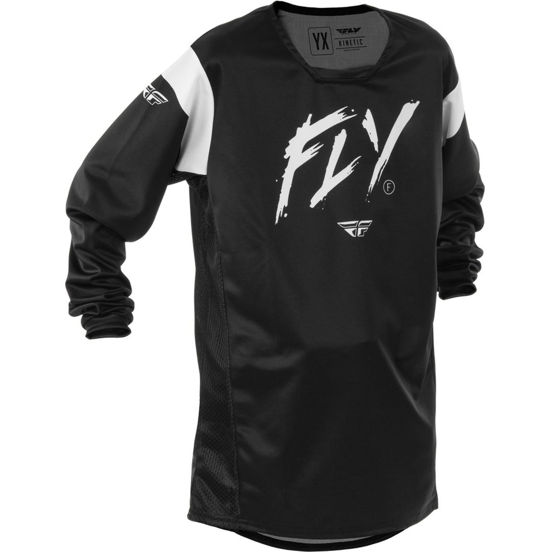Fly Racing Youth Kinetic Stoke Jersey Black/White - Front View