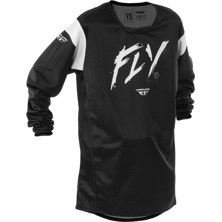 Fly Racing Youth Kinetic Stoke Jersey Black/White - Front View