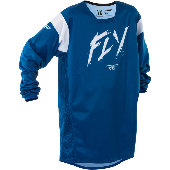 Fly Racing Youth Kinetic Stoke Jersey Navy/White - Front View