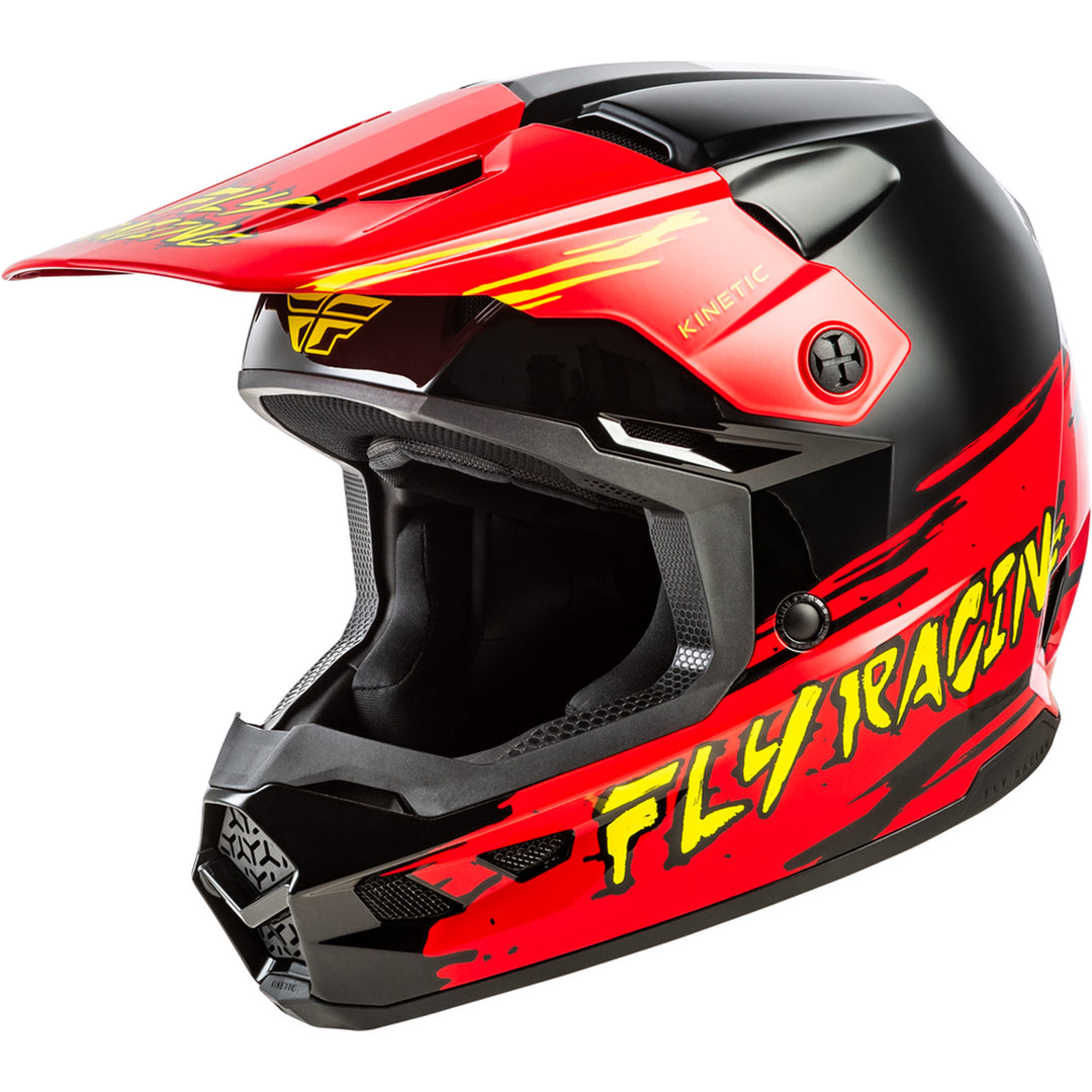 Fly Racing Youth Kinetic Surge Helmet Black/Red/Yellow - Front Left Side View