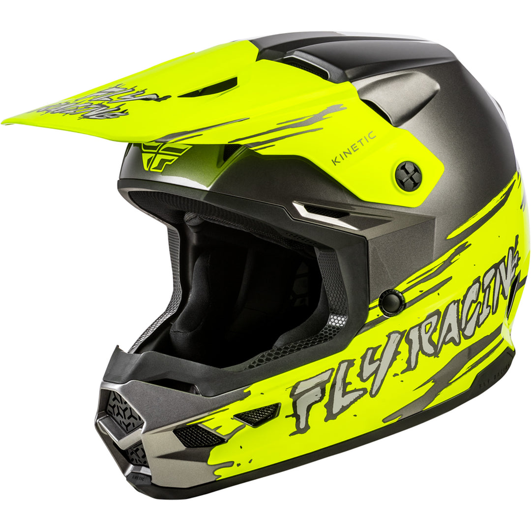 Fly Racing Youth Kinetic Surge Helmet Grey/Hi-Vis - Front Left Side View
