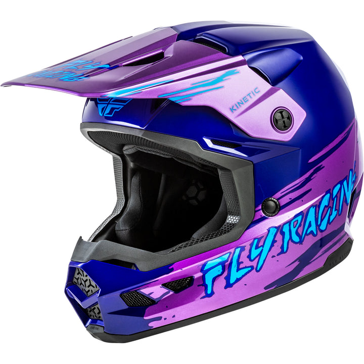Fly Racing Youth Kinetic Surge Helmet Pink/Purple/Teal - Front Left Side View